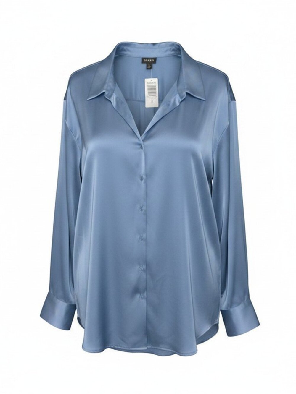 Torrid Womens Blue Satin Button Down Shirt Long Sleeve Collared Top Plus Size 26